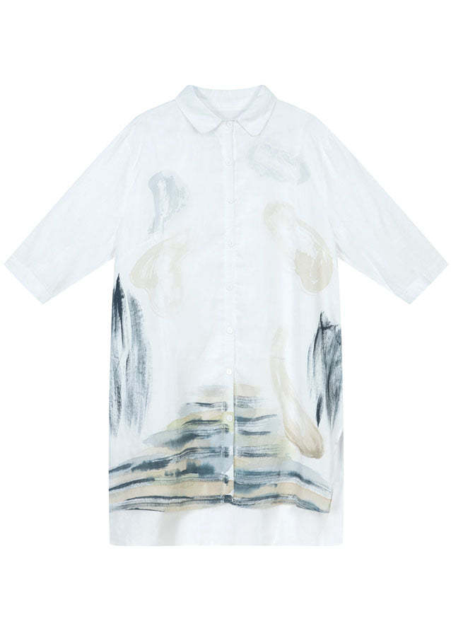 Art White side open Print Shirt Tops Half Sleeve