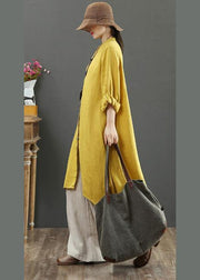 Art Yellow Blouses For Women Stand Collar Asymmetric Spring Top - SooLinen