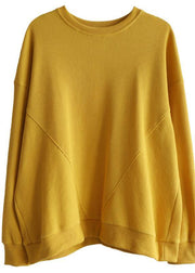 Art Yellow Cotton O Neck Long sleeve Loose Sweatshirt - SooLinen