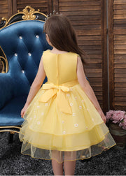 Art Yellow Embroidered Daisy Tulle Baby Girls Party Dress Summer