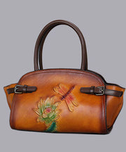 Art Yellow Floral Paitings Calf Leather Messenger Bag