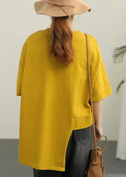Art Yellow Half Sleeve Loose Cotton Summer Tee - SooLinen