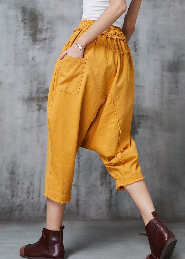 Art Yellow Oversized Patchwork Cotton Harem Pants Spring