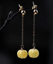 Art Yellow Sterling Silver Beeswax Pumpkin Drop Earrings