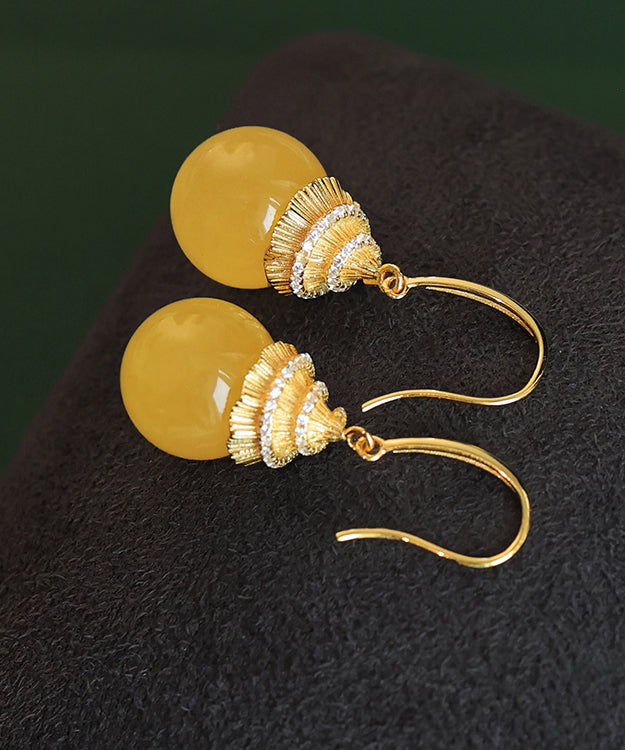 Art Yellow Sterling Silver Zircon Beeswax Drop Earrings