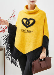 Art Yellow Tasseled Patchwork Mink Velvet Tops Cloak Sleeves