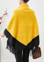 Art Yellow Tasseled Patchwork Mink Velvet Tops Cloak Sleeves