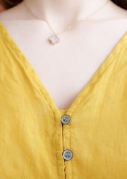 Art Yellow V Neck Button Rüschen asymmetrisches Design Fall Half Sleeve Shirt Top