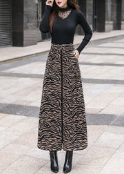 Art Zebra pattern Zip Up Print Silk Velour Skirt Winter