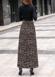 Art Zebra pattern Zip Up Print Silk Velour Skirt Winter