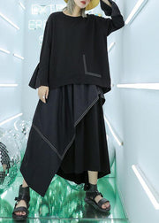 Art asymmetric cotton tunic top Work Outfits black top fall - SooLinen