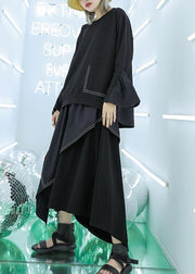 Art asymmetric cotton tunic top Work Outfits black top fall - SooLinen