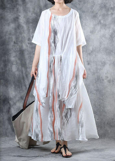 Art asymmetric linen summer Robes Wardrobes white Dresses - SooLinen