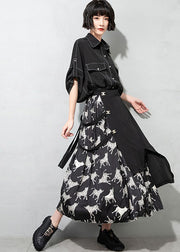 Art black Asymmetrical print Patchwork Skirts Spring