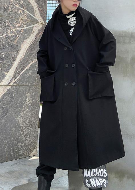 Art black Fine outwear coat hooded double breast fall outwears - SooLinen