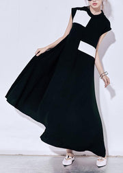 Art black chiffon Wardrobes Boho Christmas Gifts patchwork big hem Robe Summer Dress - SooLinen