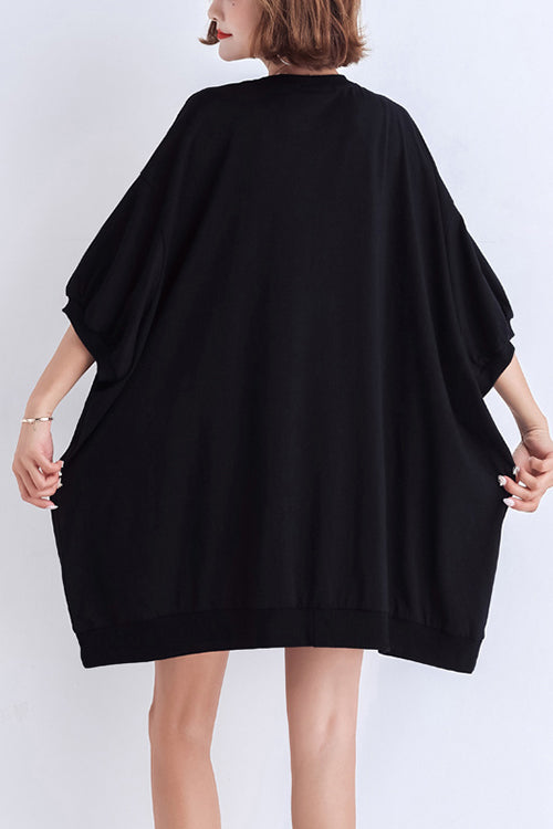 Art black cotton Blouse 2019 Outfits o neck Batwing Sleeve Midi Summer top
