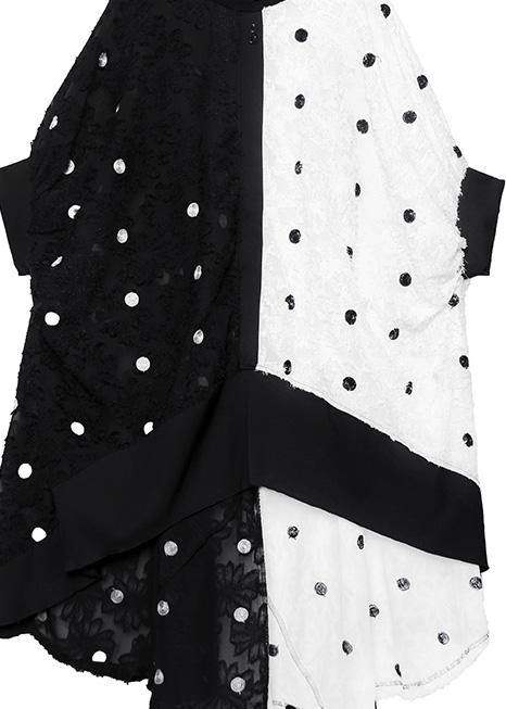 Art black dotted chiffon dresses Online Shopping patchwork asymmetric Robe Summer Dress - SooLinen