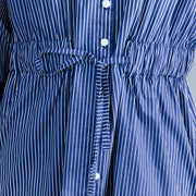 Art blue striped cotton crane tops Casual pattern Turn-down Collar Dresses blouses