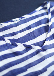 Art cotton shirts women plus size Adjustable Waist Stripes Casual Loose Blouse - SooLinen