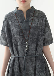 Art dark gray linen Wardrobes 18th Century Neckline tie waist Traveling summer Dress