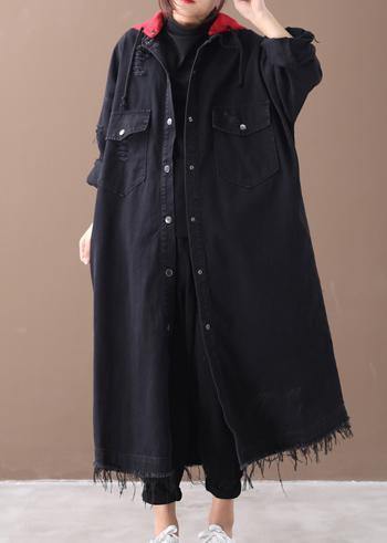 Art denim black Plus Size clothes Shirts hooded Button Down coats - SooLinen