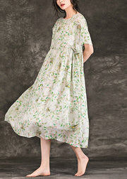 Art floral linen clothes For Women boutique Shape o neck Plus Size Summer Dresses