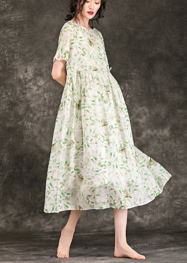 Art floral linen clothes For Women boutique Shape o neck Plus Size Summer Dresses