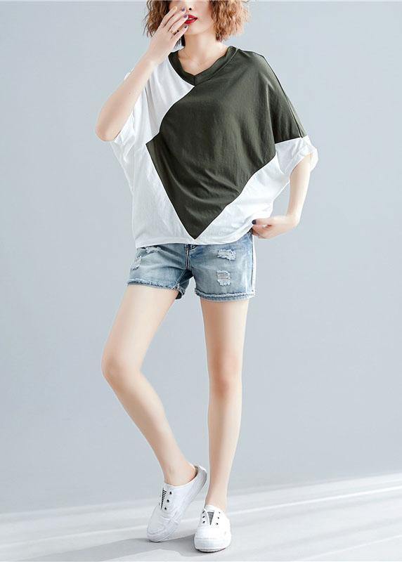 Art green cotton blouses for women patchwork baggy summer blouse - SooLinen