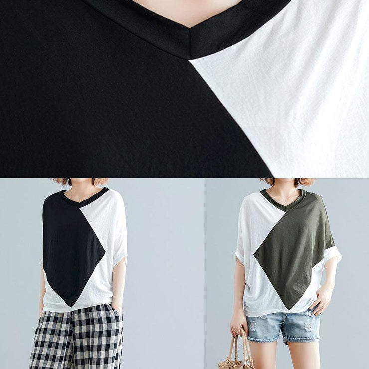 Art green cotton blouses for women patchwork baggy summer blouse - SooLinen