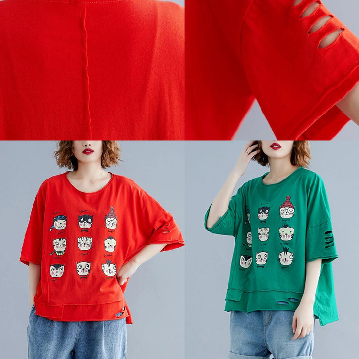 Art green prints cotton clothes o neck Hole Midi summer shirt - SooLinen