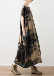 Art green prints silk clothes Omychic Fashion Ideas o neck long summer Dresses - SooLinen