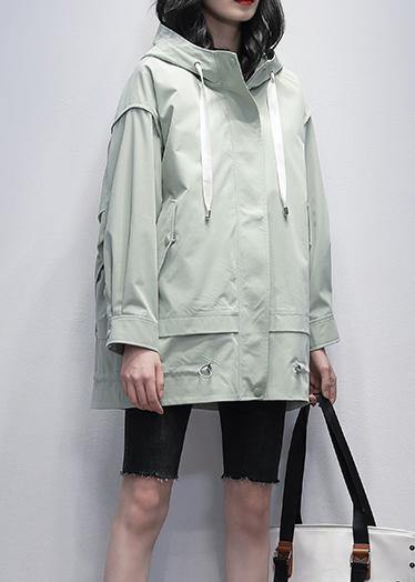 Art hooded Letter Plus Size Coats Women green coats - SooLinen