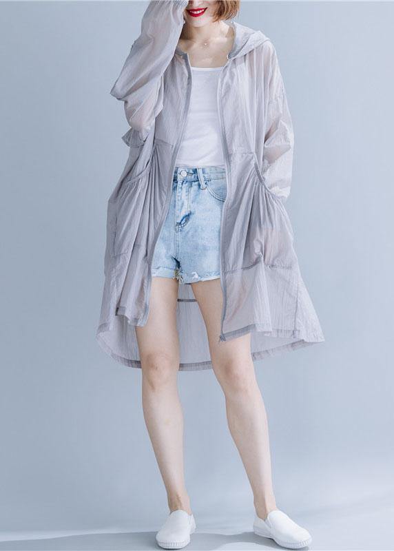 Art hooded cotton tunic top Fabrics gray blouses summer - SooLinen