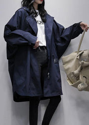 Art hooded zippered Fashion crane coats blue Plus Size Clothing coats - SooLinen