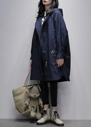Art hooded zippered Fashion crane coats blue Plus Size Clothing coats - SooLinen
