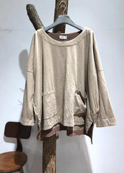 Art khaki cotton tunic pattern low high design Art fall blouses - SooLinen