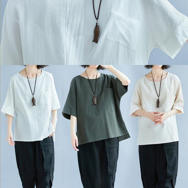 Art khaki linen tunic pattern Casual Tutorials hooded side open baggy Summer shirts - SooLinen