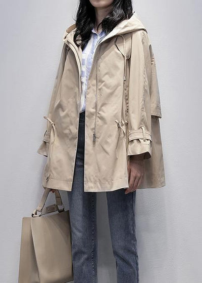 Art khaki  trench coat Tutorials hooded drawstring outwears - SooLinen