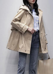 Art khaki  trench coat Tutorials hooded drawstring outwears - SooLinen