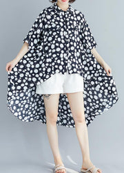 Art lapel asymmetric chiffon clothes Fine Neckline black dotted shirt Summer - SooLinen