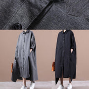 Art lapel asymmetric spring clothes For Women Cotton black Dress - SooLinen