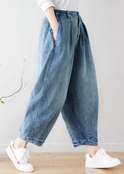 Art light Blue elastic waist Pockets Pants Spring