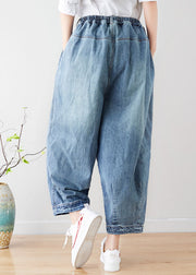 Art light Blue elastic waist Pockets Pants Spring