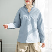 Art light blue cotton clothes For Women 2019 Wardrobes Ruffles Plus Size Clothing top