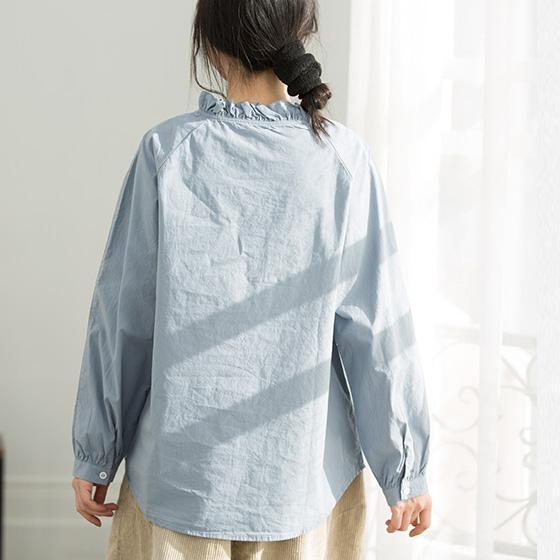 Art light blue cotton clothes For Women 2019 Wardrobes Ruffles Plus Size Clothing top