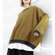 Art o neck Batwing Sleeve cotton fine Sewing striped silhouette top