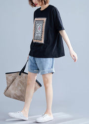 Art o neck cotton clothes For Women Tunic black Geometric blouses - SooLinen