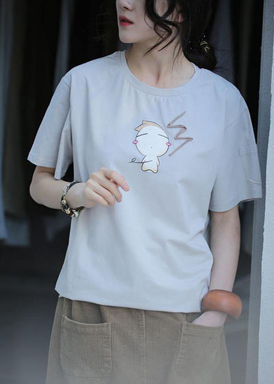 Art o neck cotton summer pattern Photography print blouse - SooLinen