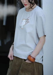 Art o neck cotton summer pattern Photography print blouse - SooLinen
